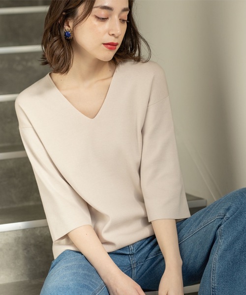 OPAQUE.CLIP（オペークドットクリップ）の「◆ドライタッチVネックニット【洗濯機洗い可/アンチピリング】（ニット/セーター・レディース・ブルー/ブラック/ホワイト系/ライトグレー/ホワイト系その他/ピンク系・36/38/40/42）」の20枚目の写真