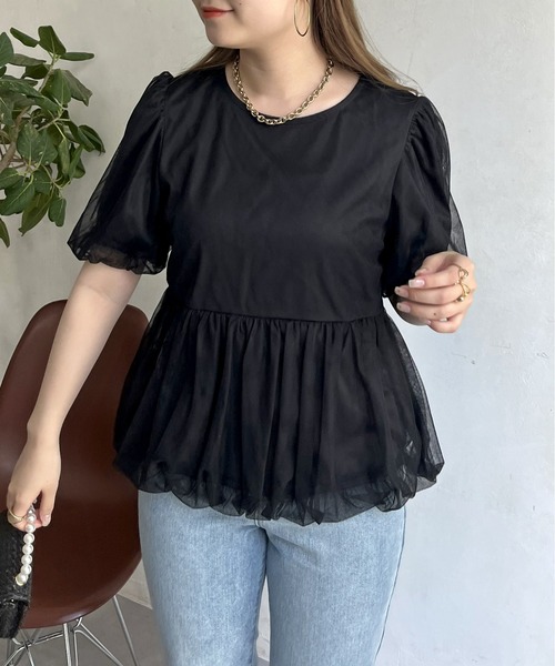 prose verse（プロズヴェール）の「チュールレイヤードペプラムブラウス（シャツ/ブラウス・レディース・ブラック/グレー・MEDIUM）」の4枚目の写真