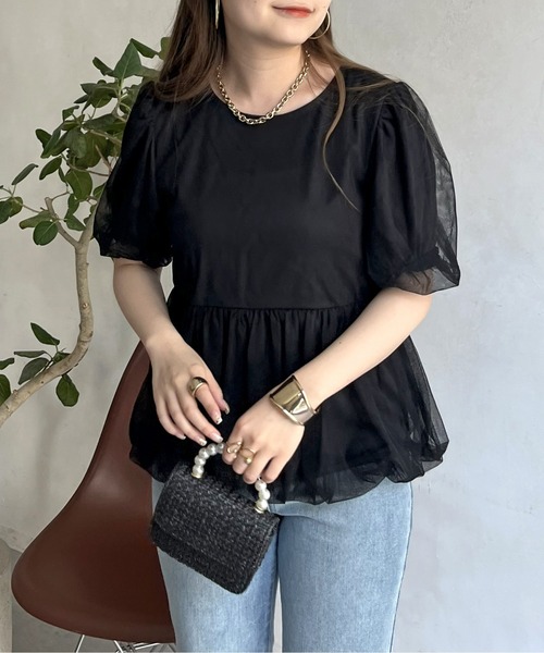 prose verse（プロズヴェール）の「チュールレイヤードペプラムブラウス（シャツ/ブラウス・レディース・ブラック/グレー・MEDIUM）」の6枚目の写真