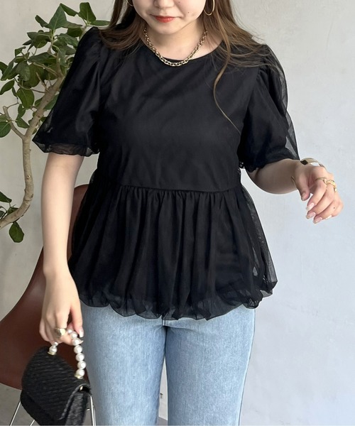 prose verse（プロズヴェール）の「チュールレイヤードペプラムブラウス（シャツ/ブラウス・レディース・ブラック/グレー・MEDIUM）」の7枚目の写真