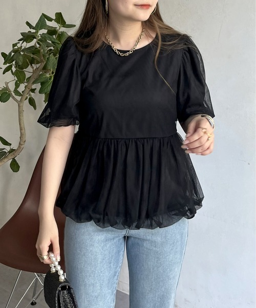 prose verse（プロズヴェール）の「チュールレイヤードペプラムブラウス（シャツ/ブラウス・レディース・ブラック/グレー・MEDIUM）」の8枚目の写真