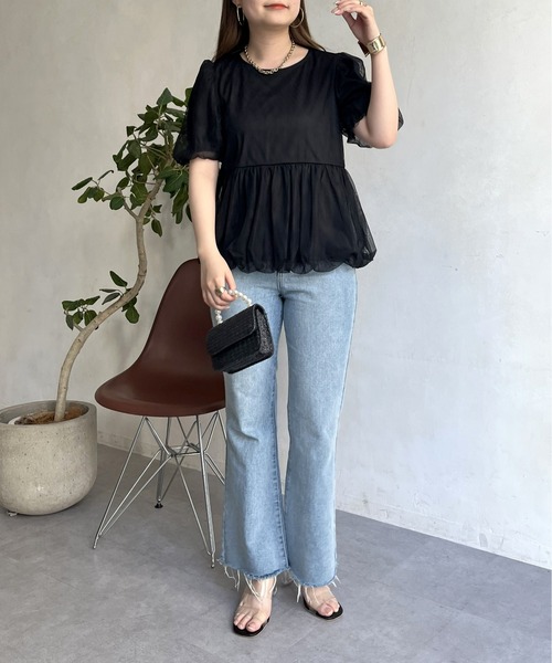 prose verse（プロズヴェール）の「チュールレイヤードペプラムブラウス（シャツ/ブラウス・レディース・ブラック/グレー・MEDIUM）」の9枚目の写真