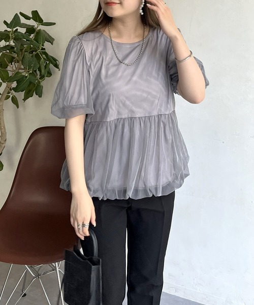 prose verse（プロズヴェール）の「チュールレイヤードペプラムブラウス（シャツ/ブラウス・レディース・ブラック/グレー・MEDIUM）」の16枚目の写真