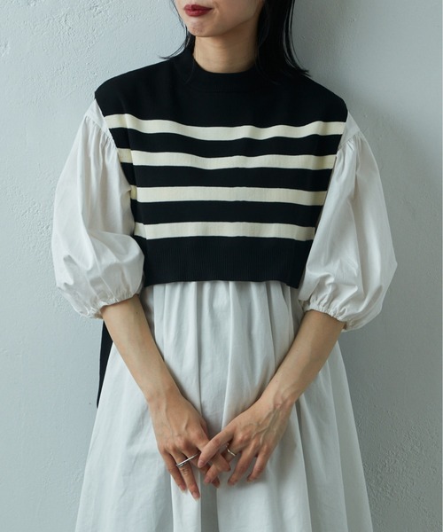 COLONY 2139（コロニートゥーワンスリーナイン）の「two one three nine +0 / サイドリボンベスト＋コットンギャザーワンピース（シャツワンピース・レディース・ネイビー/ホワイト/ホワイト系その他・FREE）」の2枚目の写真