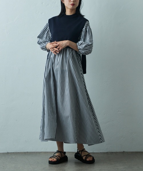 COLONY 2139（コロニートゥーワンスリーナイン）の「two one three nine +0 / サイドリボンベスト＋コットンギャザーワンピース（シャツワンピース・レディース・ネイビー/ホワイト/ホワイト系その他・FREE）」の3枚目の写真