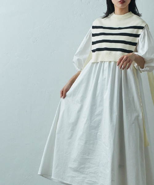 COLONY 2139（コロニートゥーワンスリーナイン）の「two one three nine +0 / サイドリボンベスト＋コットンギャザーワンピース（シャツワンピース・レディース・ネイビー/ホワイト/ホワイト系その他・FREE）」の4枚目の写真