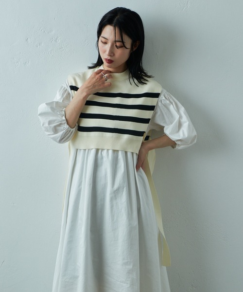 COLONY 2139（コロニートゥーワンスリーナイン）の「two one three nine +0 / サイドリボンベスト＋コットンギャザーワンピース（シャツワンピース・レディース・ネイビー/ホワイト/ホワイト系その他・FREE）」の8枚目の写真