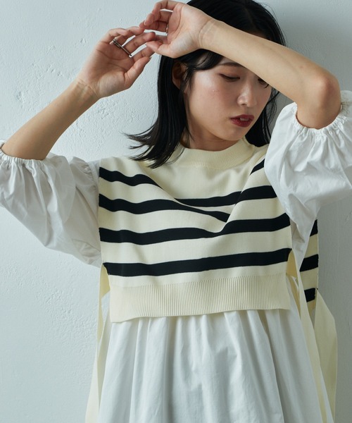 COLONY 2139（コロニートゥーワンスリーナイン）の「two one three nine +0 / サイドリボンベスト＋コットンギャザーワンピース（シャツワンピース・レディース・ネイビー/ホワイト/ホワイト系その他・FREE）」の5枚目の写真