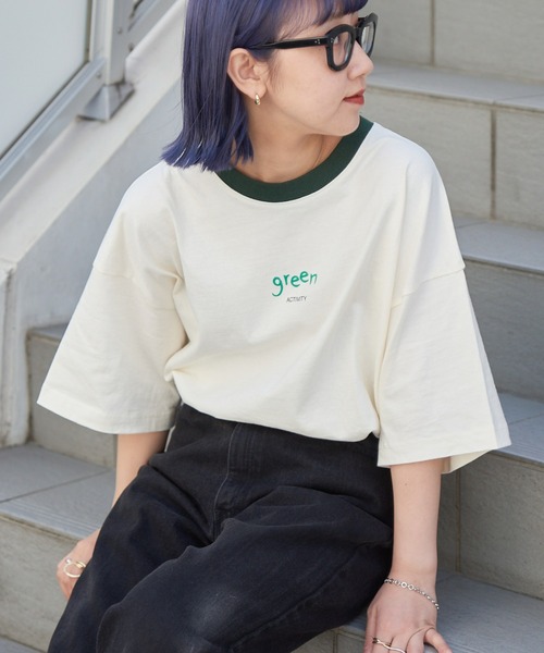 CIAOPANIC TYPY（チャオパニックティピー）の「USAコットン手書き風ロゴリンガーTee（Tシャツ/カットソー・メンズ・チャコールグレー/オフホワイト/ブルー・MEDIUM/LARGE）」の2枚目の写真