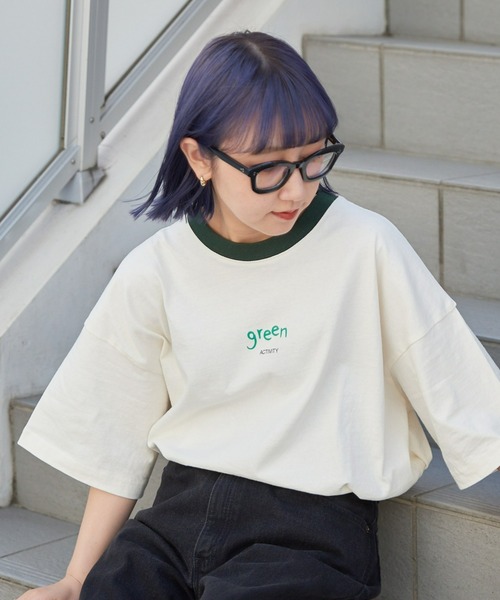 CIAOPANIC TYPY（チャオパニックティピー）の「USAコットン手書き風ロゴリンガーTee（Tシャツ/カットソー・メンズ・チャコールグレー/オフホワイト/ブルー・MEDIUM/LARGE）」の6枚目の写真