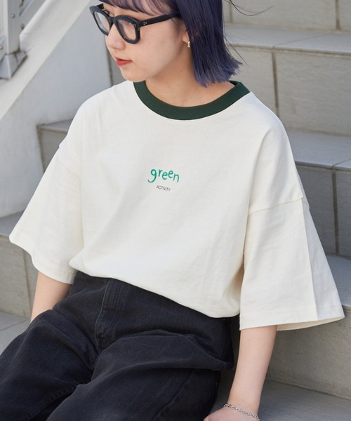 CIAOPANIC TYPY（チャオパニックティピー）の「USAコットン手書き風ロゴリンガーTee（Tシャツ/カットソー・メンズ・チャコールグレー/オフホワイト/ブルー・MEDIUM/LARGE）」の5枚目の写真