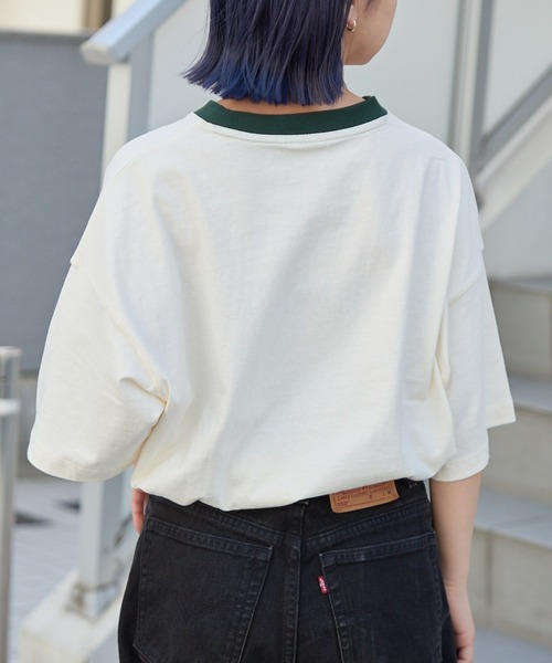 CIAOPANIC TYPY（チャオパニックティピー）の「USAコットン手書き風ロゴリンガーTee（Tシャツ/カットソー・メンズ・チャコールグレー/オフホワイト/ブルー・MEDIUM/LARGE）」の8枚目の写真