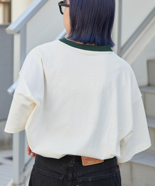 CIAOPANIC TYPY（チャオパニックティピー）の「USAコットン手書き風ロゴリンガーTee（Tシャツ/カットソー・メンズ・チャコールグレー/オフホワイト/ブルー・MEDIUM/LARGE）」の9枚目の写真