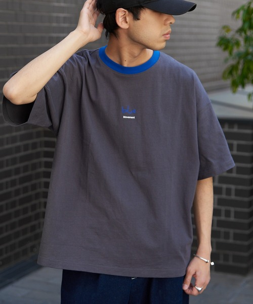 CIAOPANIC TYPY（チャオパニックティピー）の「USAコットン手書き風ロゴリンガーTee（Tシャツ/カットソー・メンズ・チャコールグレー/オフホワイト/ブルー・MEDIUM/LARGE）」の19枚目の写真