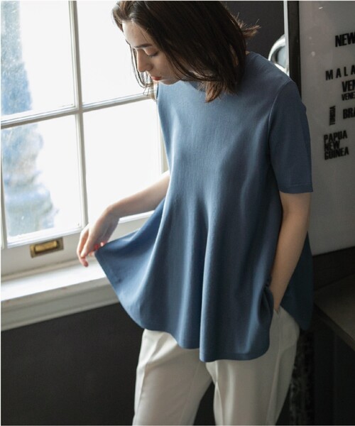 OPAQUE.CLIP（オペークドットクリップ）の「◆UVアイスタッチ ペプラムニット【接触冷感/抗ピリング/洗濯機洗い可】（ニット/セーター・レディース・ライトブルー/ブラック/ライトグレー/ブラウン系その他・38/40/42/36）」の12枚目の写真