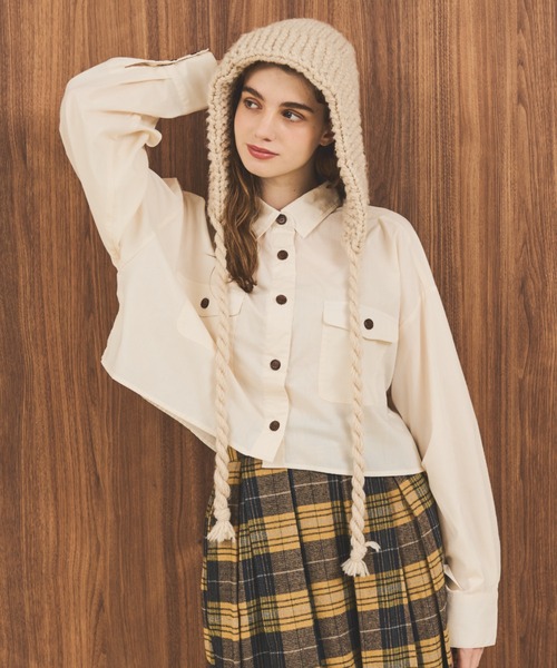 MERLOT(メルロー)の「ポケット付きショートシャツ(シャツ/ブラウス・レディース・アイボリー/オレンジ/ブラック・FREE)」の10枚目の写真