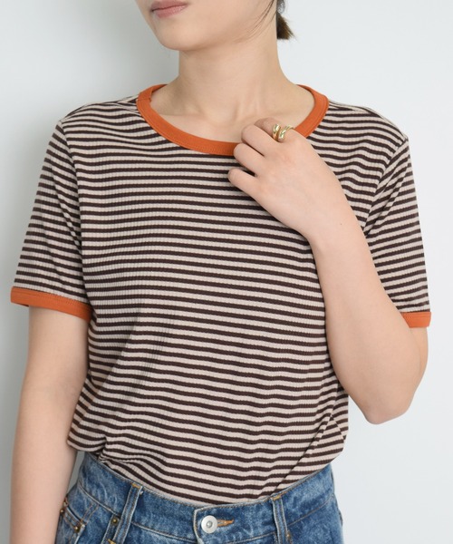 Flowering Korea(フラワーリングコリア)の「配色リンガーTシャツ(Tシャツ/カットソー・レディース・グリーン/ブラック/ブラウン・FREE)」の2枚目の写真