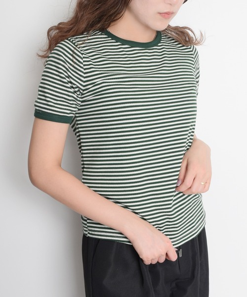 Flowering Korea(フラワーリングコリア)の「配色リンガーTシャツ(Tシャツ/カットソー・レディース・グリーン/ブラック/ブラウン・FREE)」の3枚目の写真