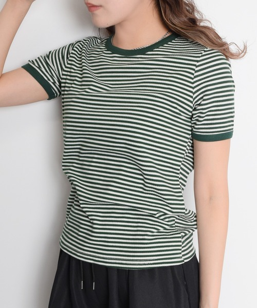 Flowering Korea(フラワーリングコリア)の「配色リンガーTシャツ(Tシャツ/カットソー・レディース・グリーン/ブラック/ブラウン・FREE)」の5枚目の写真