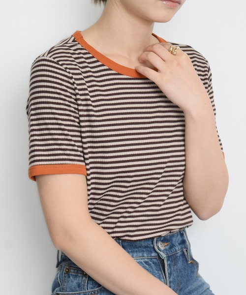 Flowering Korea(フラワーリングコリア)の「配色リンガーTシャツ(Tシャツ/カットソー・レディース・グリーン/ブラック/ブラウン・FREE)」の4枚目の写真