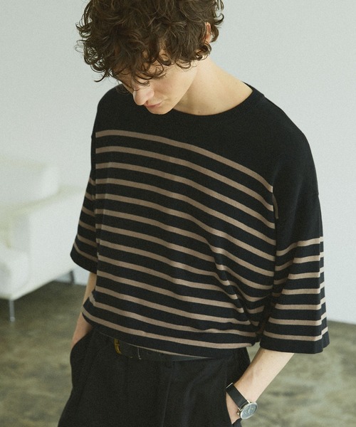 Bleme(ブレム)の「リラクシー ニットTシャツ(ニット/セーター・メンズ・ネイビー/ブラック系/ネイビー系/オリーブ・S/M/L/XL)」の10枚目の写真