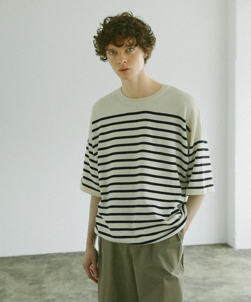 Bleme(ブレム)の「リラクシー ニットTシャツ(ニット/セーター・メンズ・ネイビー/ブラック系/ネイビー系/オリーブ・S/M/L/XL)」の8枚目の写真