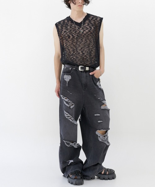 minsobi(ミンソビ)の「クラウドニットベスト ノースリーブ透けニット(ベスト・メンズ・ホワイト/ブラック・FREE)」の5枚目の写真