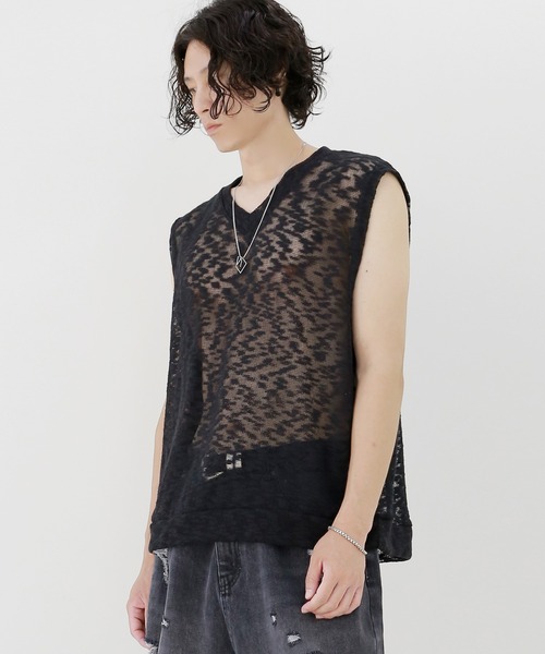 minsobi(ミンソビ)の「クラウドニットベスト ノースリーブ透けニット(ベスト・メンズ・ホワイト/ブラック・FREE)」の9枚目の写真