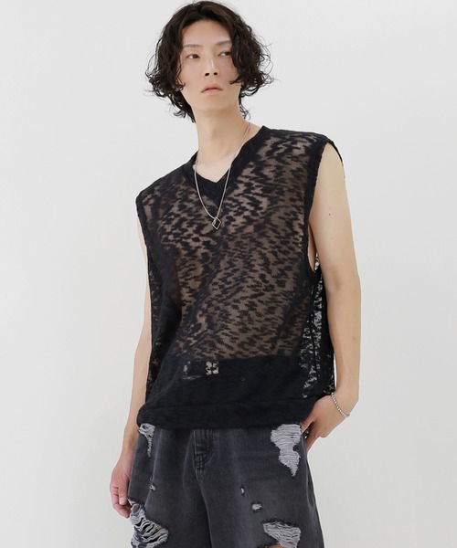 minsobi(ミンソビ)の「クラウドニットベスト ノースリーブ透けニット(ベスト・メンズ・ホワイト/ブラック・FREE)」の6枚目の写真