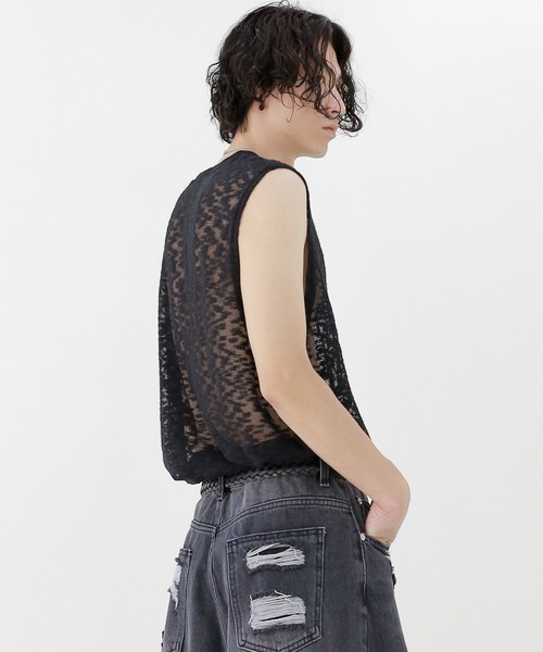 minsobi(ミンソビ)の「クラウドニットベスト ノースリーブ透けニット(ベスト・メンズ・ホワイト/ブラック・FREE)」の10枚目の写真