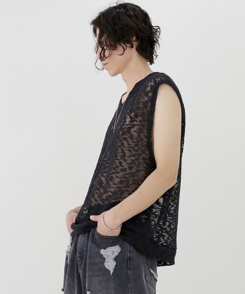 minsobi(ミンソビ)の「クラウドニットベスト ノースリーブ透けニット(ベスト・メンズ・ホワイト/ブラック・FREE)」の11枚目の写真