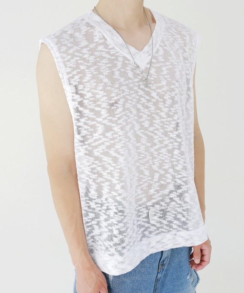 minsobi(ミンソビ)の「クラウドニットベスト ノースリーブ透けニット(ベスト・メンズ・ホワイト/ブラック・FREE)」の21枚目の写真