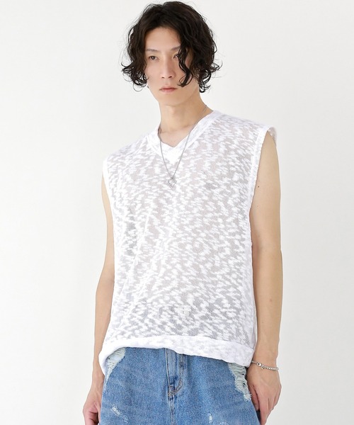 minsobi(ミンソビ)の「クラウドニットベスト ノースリーブ透けニット(ベスト・メンズ・ホワイト/ブラック・FREE)」の17枚目の写真