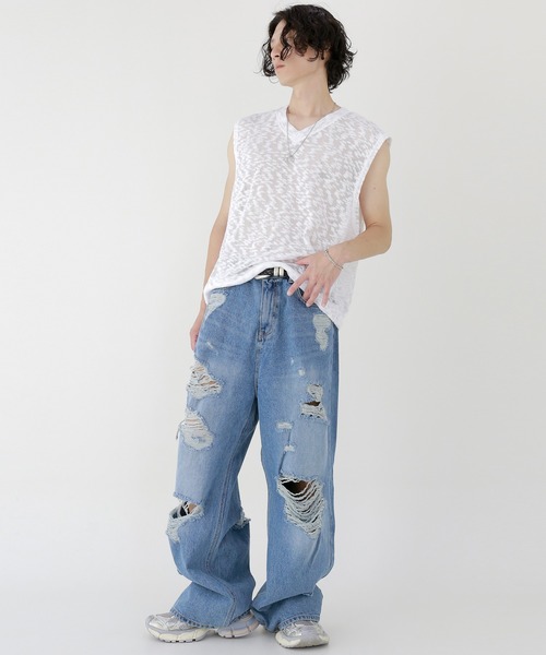 minsobi(ミンソビ)の「クラウドニットベスト ノースリーブ透けニット(ベスト・メンズ・ホワイト/ブラック・FREE)」の12枚目の写真