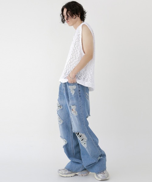 minsobi(ミンソビ)の「クラウドニットベスト ノースリーブ透けニット(ベスト・メンズ・ホワイト/ブラック・FREE)」の13枚目の写真