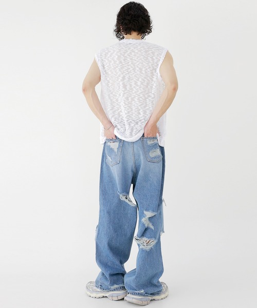 minsobi(ミンソビ)の「クラウドニットベスト ノースリーブ透けニット(ベスト・メンズ・ホワイト/ブラック・FREE)」の16枚目の写真