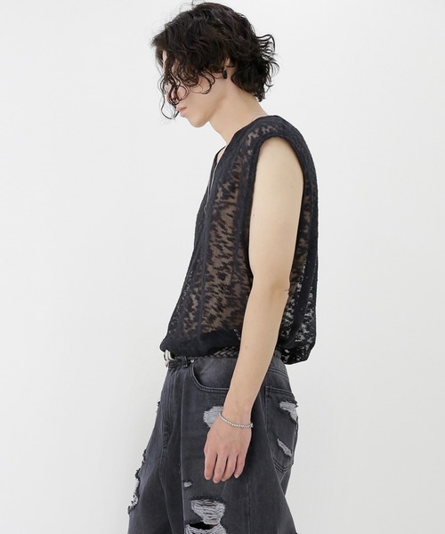 minsobi(ミンソビ)の「クラウドニットベスト ノースリーブ透けニット(ベスト・メンズ・ホワイト/ブラック・FREE)」の8枚目の写真