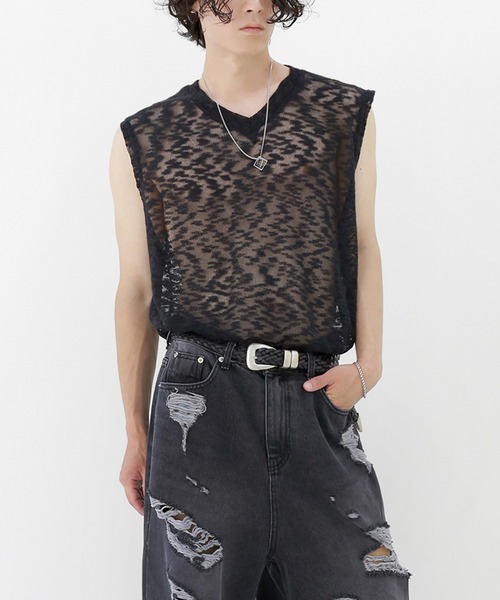 minsobi(ミンソビ)の「クラウドニットベスト ノースリーブ透けニット(ベスト・メンズ・ホワイト/ブラック・FREE)」の7枚目の写真