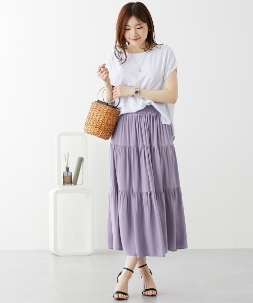 nissen(ニッセン)の「【接触冷感】ティアードスカート(スカート・レディース・イエロー/コーラルピンク/ネイビー/ラベンダー/モスグリーン/グリーン系/オレンジ系/カーキ・L/S/LL/M)」の14枚目の写真