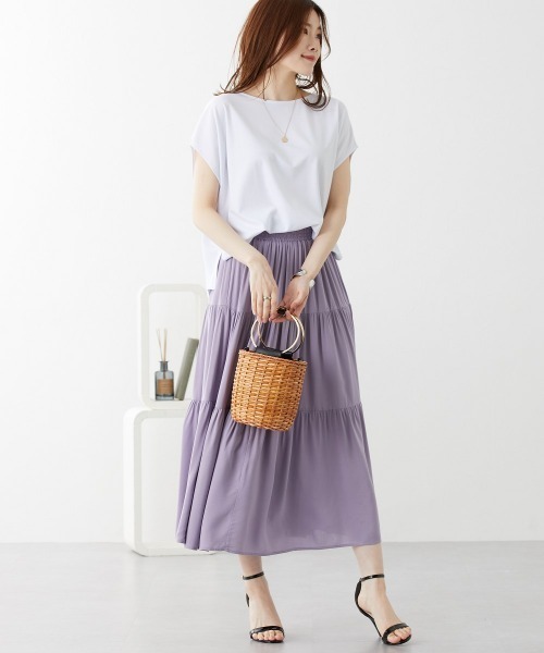 nissen(ニッセン)の「【接触冷感】ティアードスカート(スカート・レディース・イエロー/コーラルピンク/ネイビー/ラベンダー/モスグリーン/グリーン系/オレンジ系/カーキ・L/S/LL/M)」の9枚目の写真