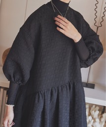 ◆極美品◆ペルナ◆スクエアジャガードワンピース◆マキシ丈◆ロング◆黒◆ゆったり PERNA（ペルナ）の「スクエアジャガードワンピース（シャツ