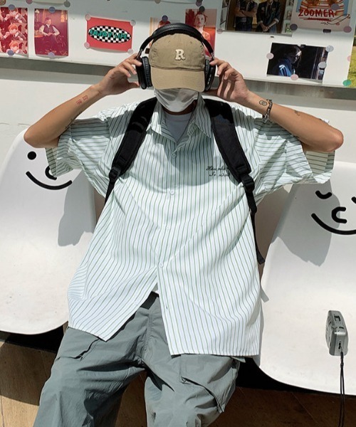 MGV(エムジーヴィー)の「ワンポイントストライプ半袖シャツ(シャツ/ブラウス・メンズ・グレー/グリーン・MEDIUM/LARGE/X-LARGE)」の7枚目の写真