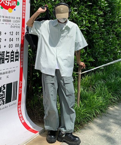MGV(エムジーヴィー)の「ワンポイントストライプ半袖シャツ(シャツ/ブラウス・メンズ・グレー/グリーン・MEDIUM/LARGE/X-LARGE)」の3枚目の写真