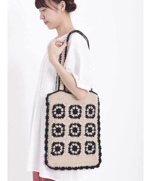 Samansa Mos2(サマンサ モスモス)の「配色クロシェトートバッグ(ハンドバッグ・レディース・ベージュ/ブラウン・F)」の6枚目の写真