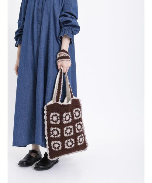 Samansa Mos2(サマンサ モスモス)の「配色クロシェトートバッグ(ハンドバッグ・レディース・ベージュ/ブラウン・F)」の10枚目の写真