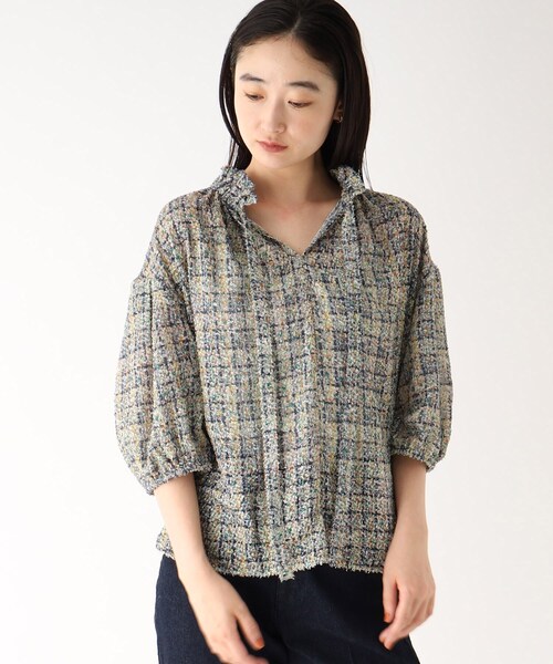 OPAQUE.CLIP（オペークドットクリップ）の「◆ツイードライクプリントボウタイブラウス【洗濯機洗い可】（シャツ/ブラウス・レディース・ピンク系6/グリーン系その他3・36/40/38）」の20枚目の写真