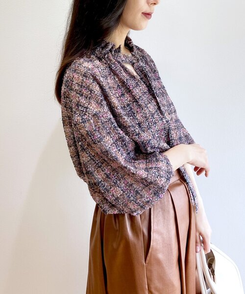 OPAQUE.CLIP（オペークドットクリップ）の「◆ツイードライクプリントボウタイブラウス【洗濯機洗い可】（シャツ/ブラウス・レディース・ピンク系6/グリーン系その他3・36/40/38）」の12枚目の写真