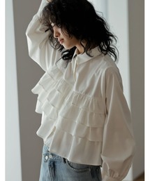 Re:EDIT | [2023A/W PRE ORDER]ティアードフリルボリュームスリーブクロップドシャツ(シャツ/ブラウス)