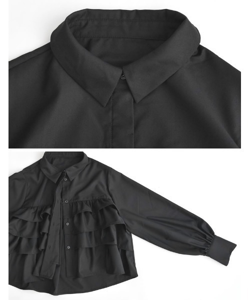 Re:EDIT（リエディ）の「[新色追加][2023A/W COLLECTION]ティアードフリルボリュームスリーブクロップドシャツ（シャツ/ブラウス・レディース・ブラック/ホワイト/ベージュ・MEDIUM/LARGE）」の14枚目の写真