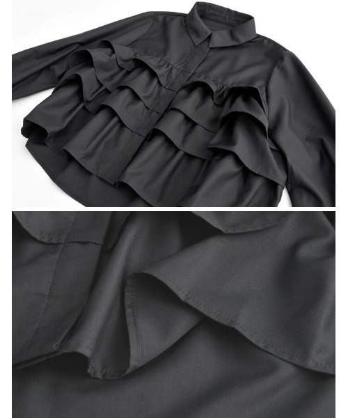 Re:EDIT（リエディ）の「[新色追加][2023A/W COLLECTION]ティアードフリルボリュームスリーブクロップドシャツ（シャツ/ブラウス・レディース・ブラック/ホワイト/ベージュ・MEDIUM/LARGE）」の16枚目の写真
